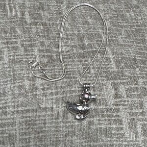 Sterling Silver Duck Pendant Necklace with Pink Accent